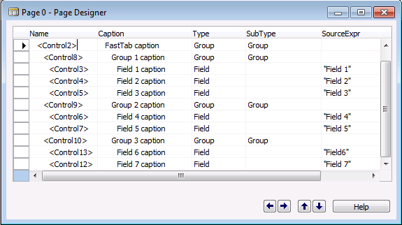 A FastTab setup with field groups in Page Designer